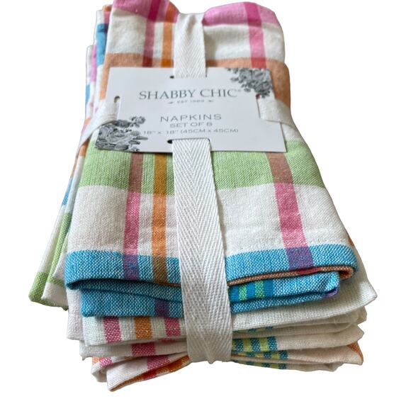 SHABBY CHIC Plaid Cotton Dinner Napkins 18x18 Set of 8 Pop of Color NEW - Picture 6 of 10